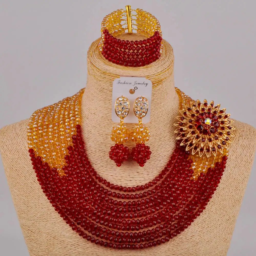 Fabulous Opaque Red Crystal Nigerian Traditional Wedding African Beads Jewelry Set Free Shipping DSJ-01