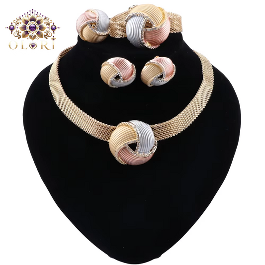 Elegant Jewelry Set - Gold Color Necklace, Earrings & Bracelet for Women